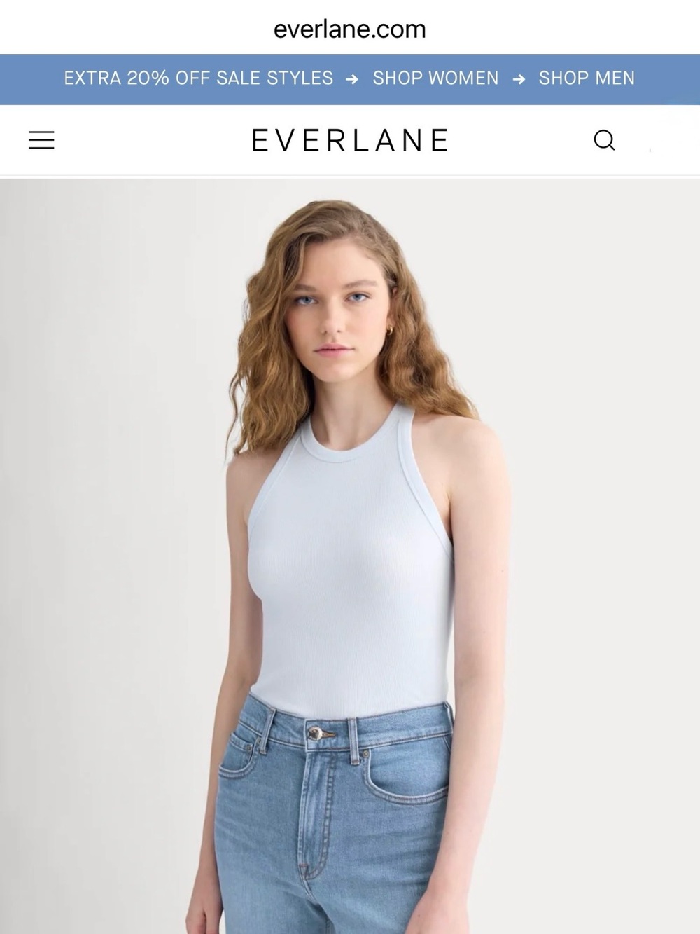 Everlane Supima Cotton- Luxe Rib Racerback Tank - Light Blue-Large